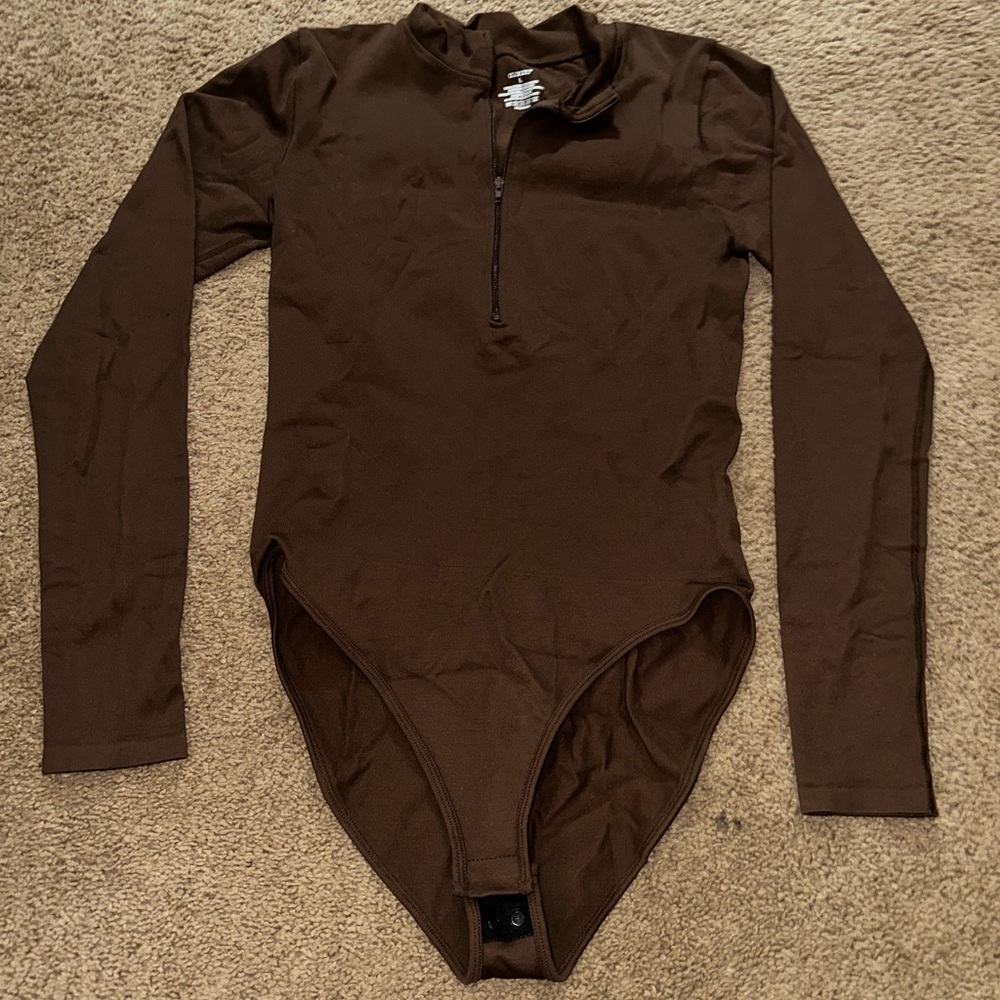 Glozet Brown Zip-Up Bodysuit